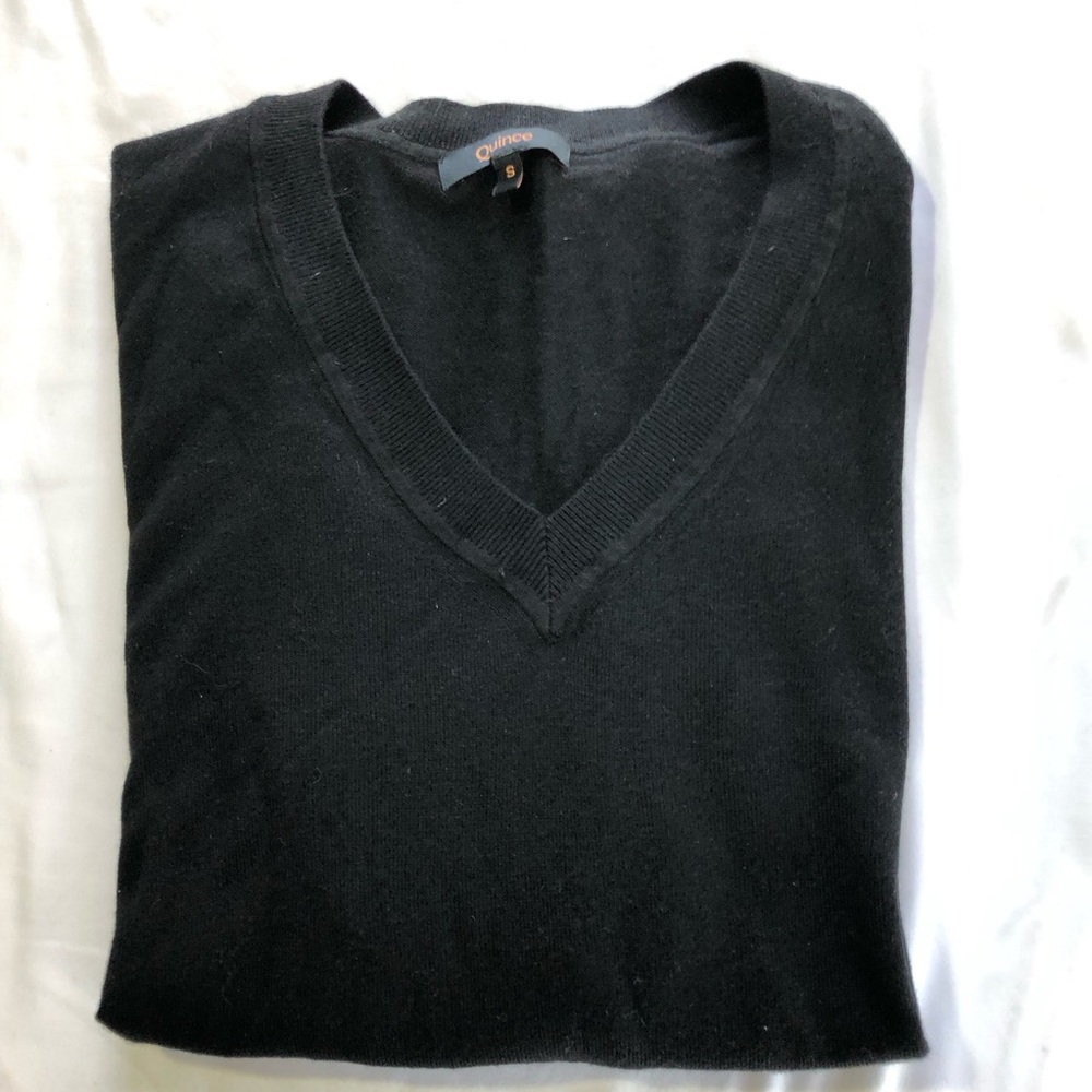 Quince lightweight cotton cashmere women v neck sweater S black basic minimalist - Picture 11 of 11